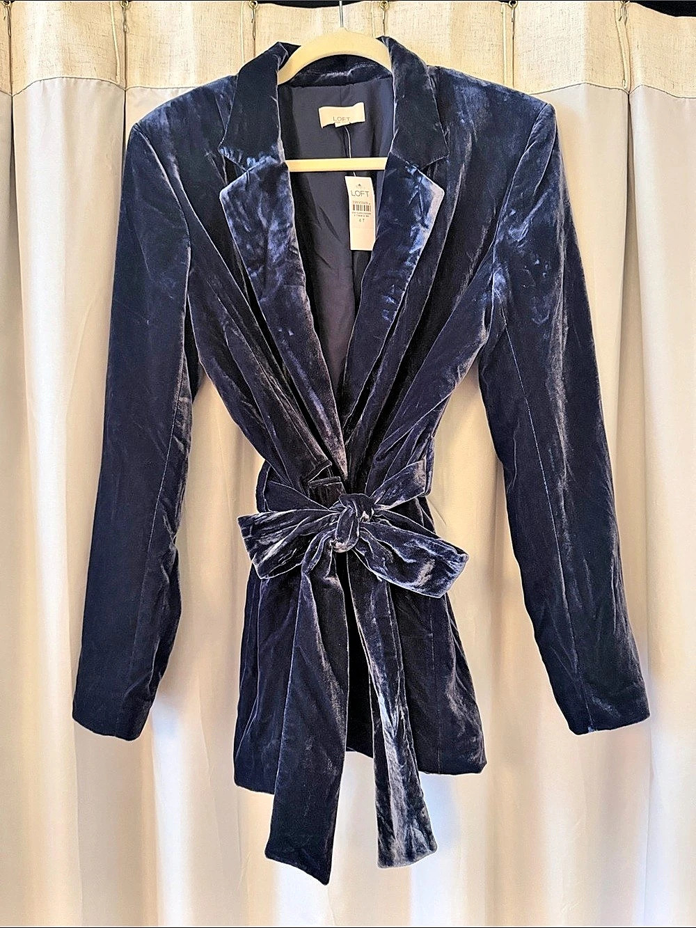 LOFT Velvet Tie Waist Blazer Blue Size Small